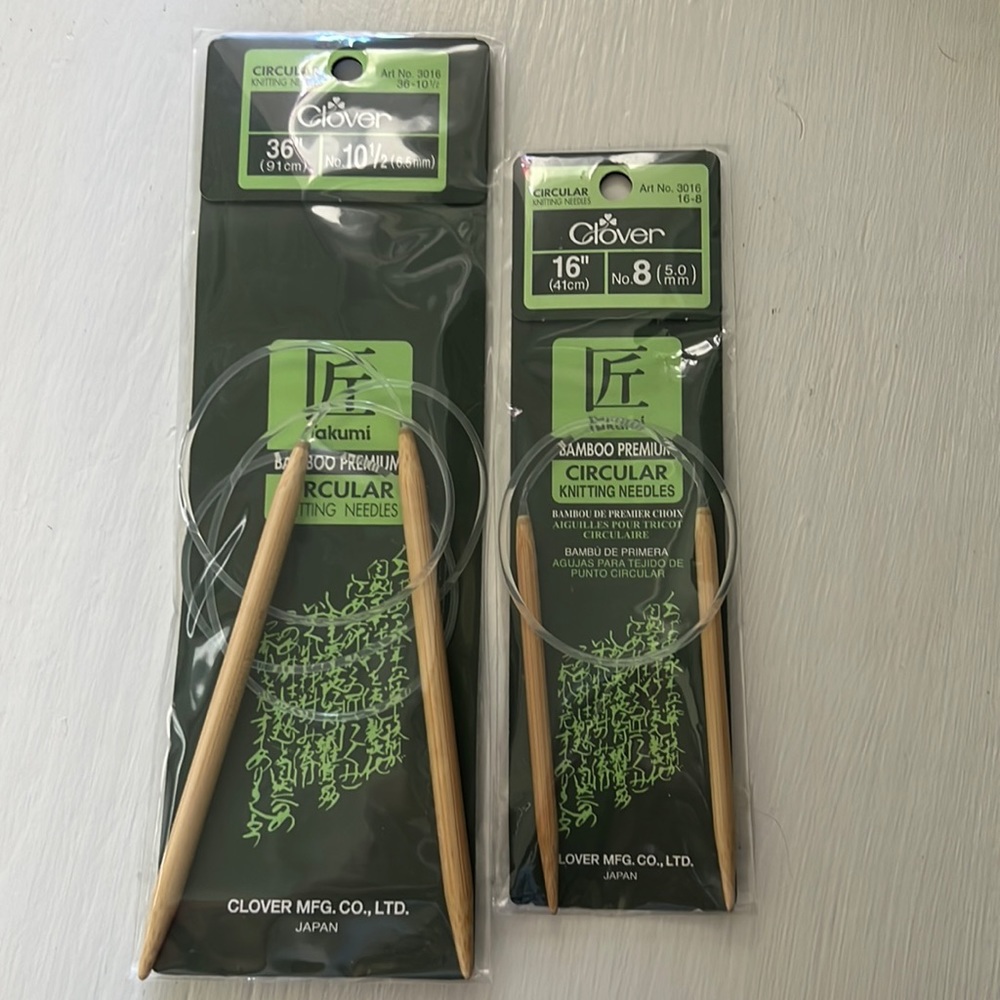 Clover Takumi Bamboo #10 1/2 36” & #8 16 “.     Circular Needles.